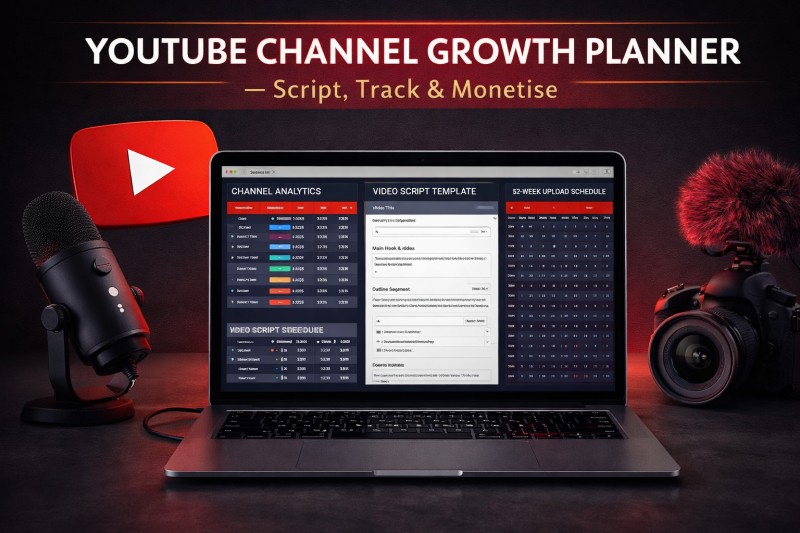 YouTube Channel Growth Planner | YouTube Script Template | Video Tracker Spreadsheet | YouTube SEO Checklist | Content Calendar for YouTubers | Channel Strategy Planner | Instant Download