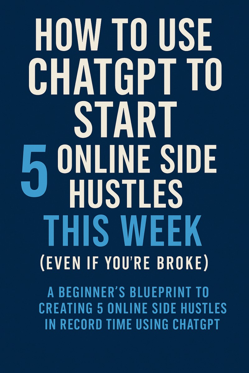 HOW TO USE CHATGPT TO START 5 ONLINE SIDE HUSTLES THIS WEEK (EVEN IF YOU'RE BROKE) A Beginner's Blueprint to Creating 5 Online Side Hustles in Record Time Using ChatGPT