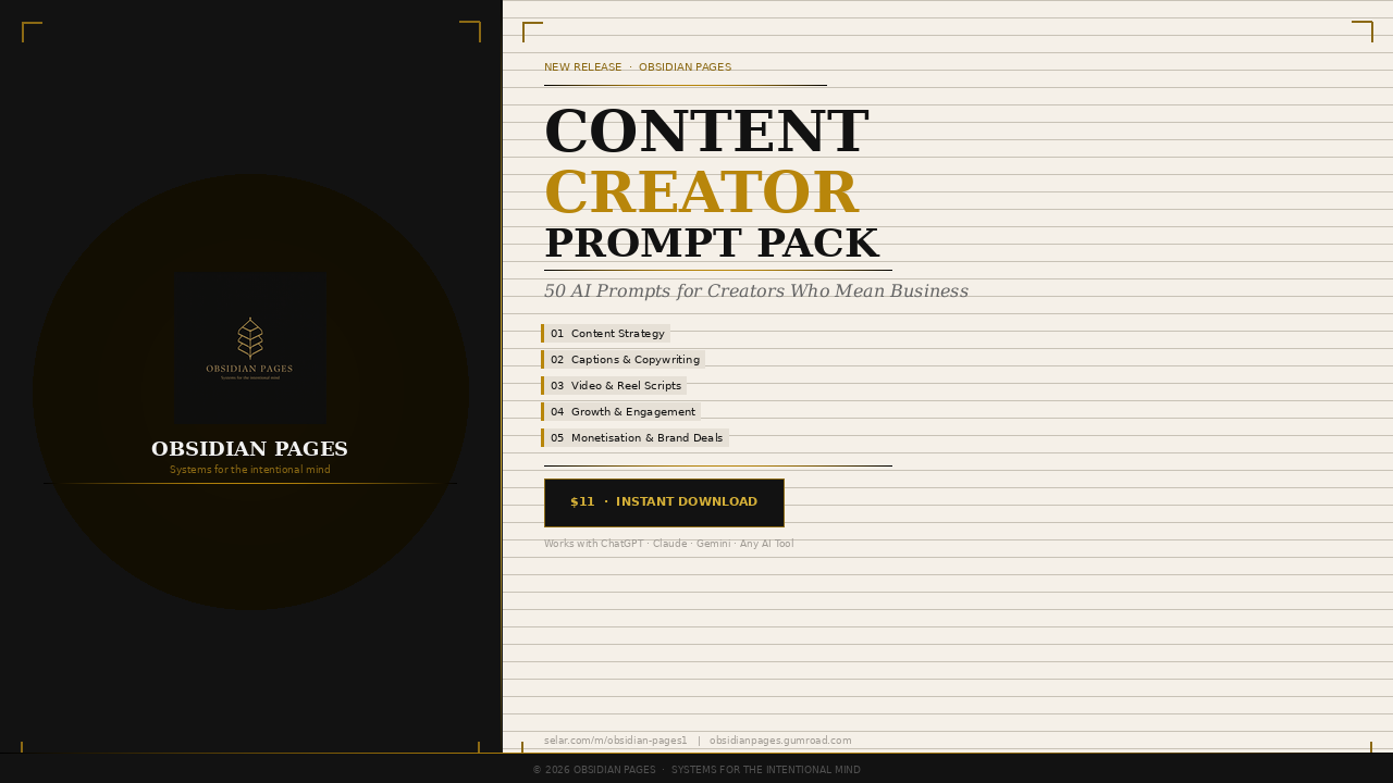 Content Creator Prompt Pack — 50 AI Prompts for Creators Who Mean Business