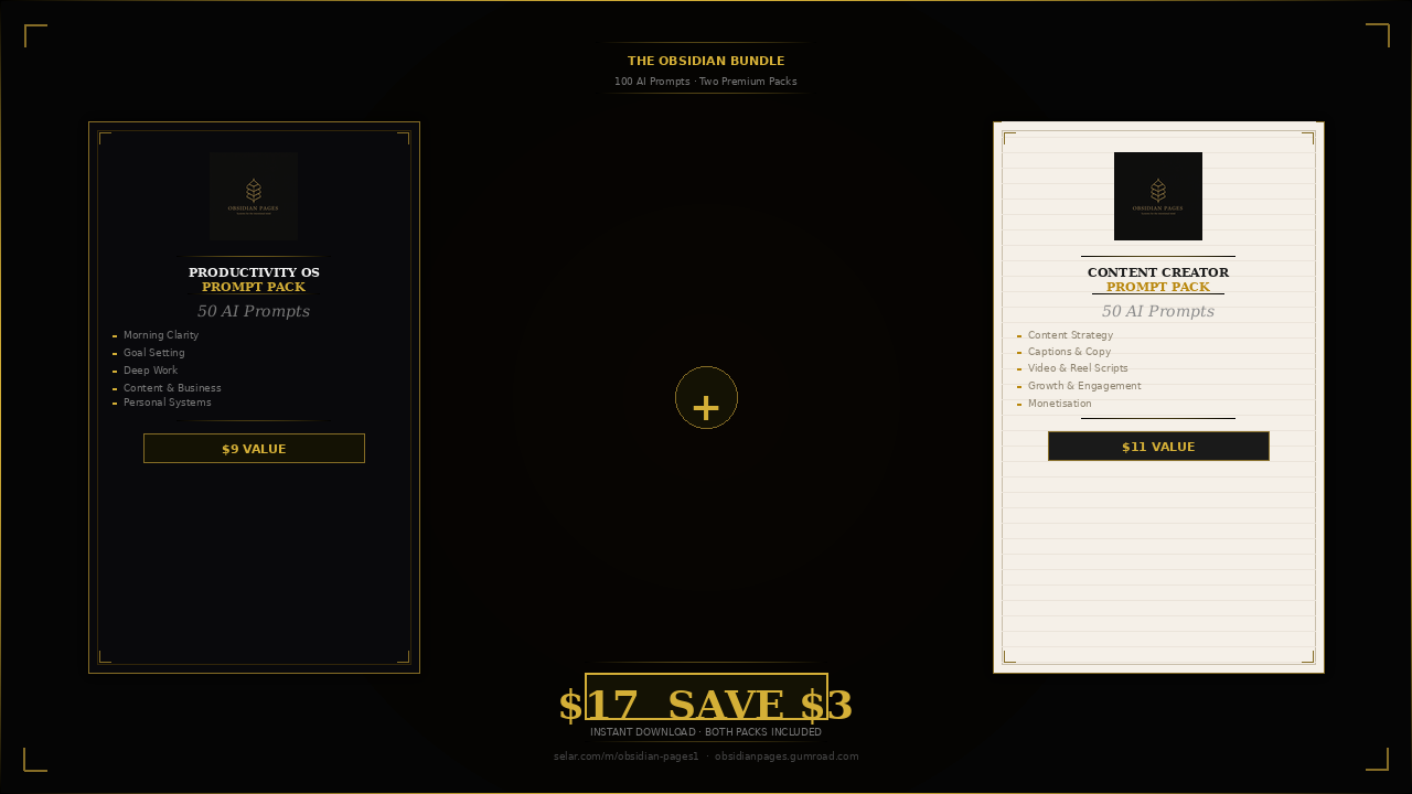 The Obsidian Bundle — 100 AI Prompts for the Intentional Creator