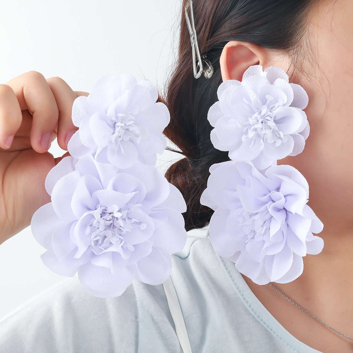 Chiffon flower earrings "large"