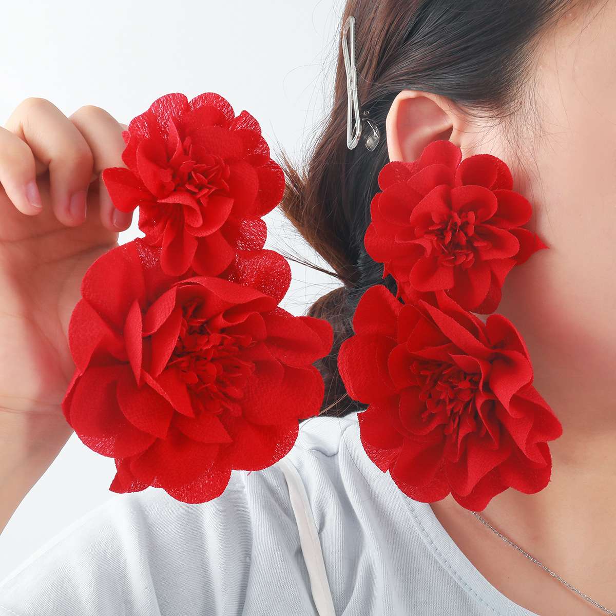 Chiffon flower earrings "large"