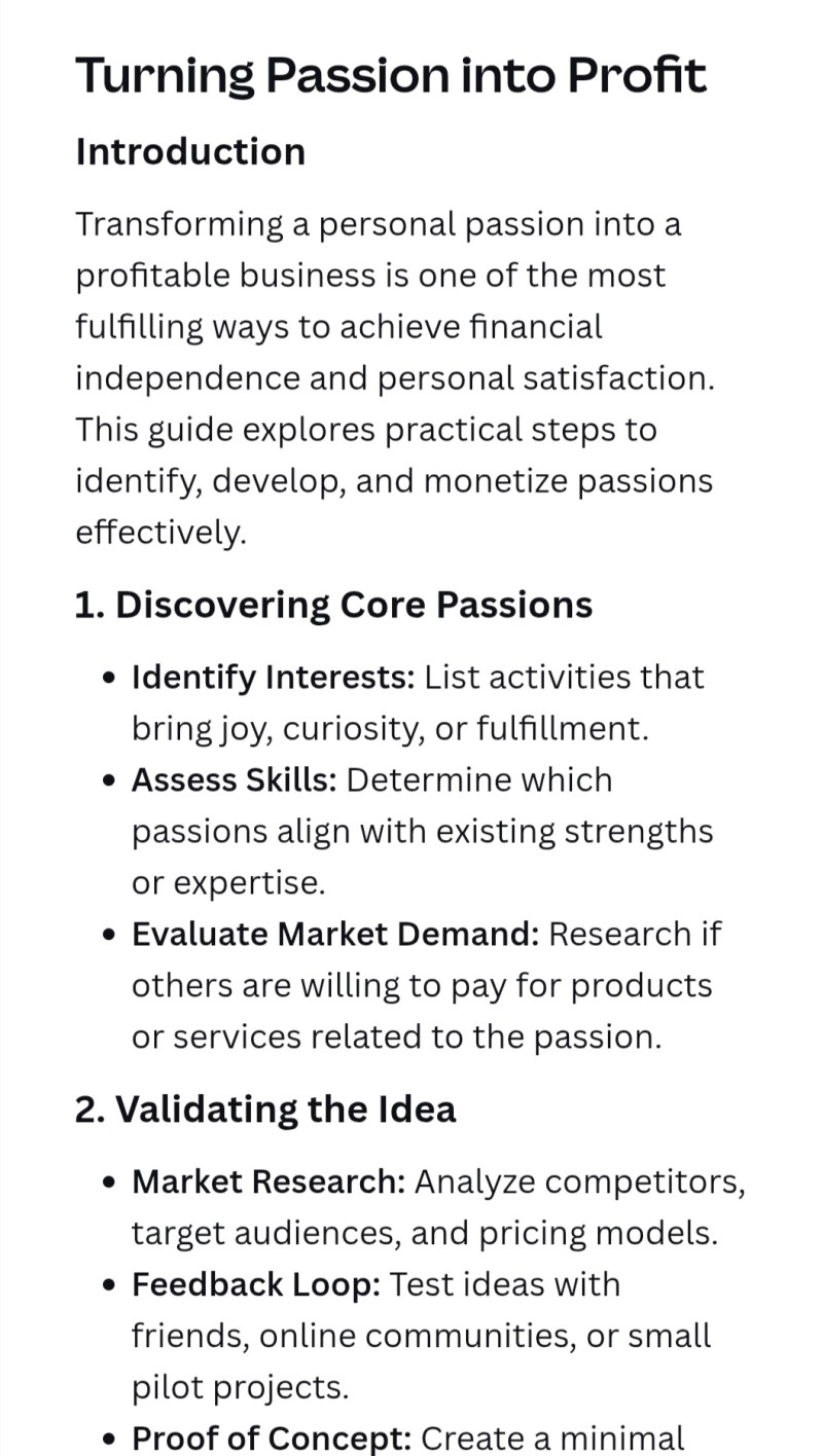 Passion into profit