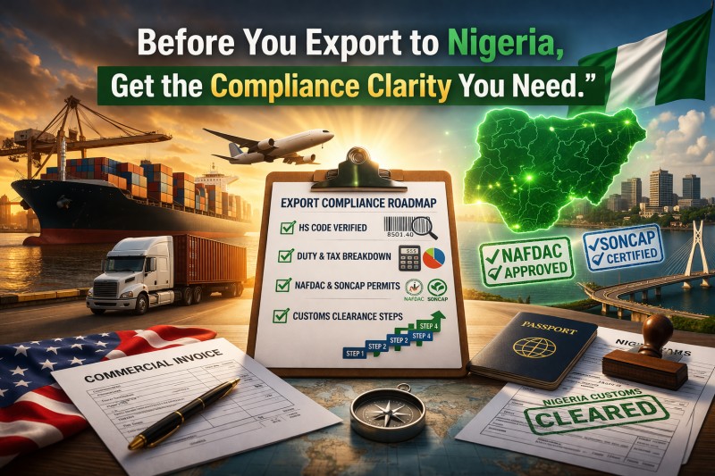 BEFORE YOU EXPORT TO NIGERIA, Get the Complete Compliance Clarity You Need.  Eliminate Risk. Avoid Delays. Enter Nigeria with Confidence.