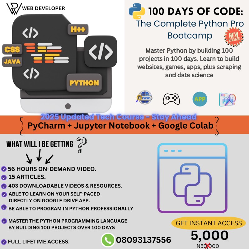 Buy 100 DAYS OF CODE: 2025 Complete Python Pro Bootcamp by Web ...