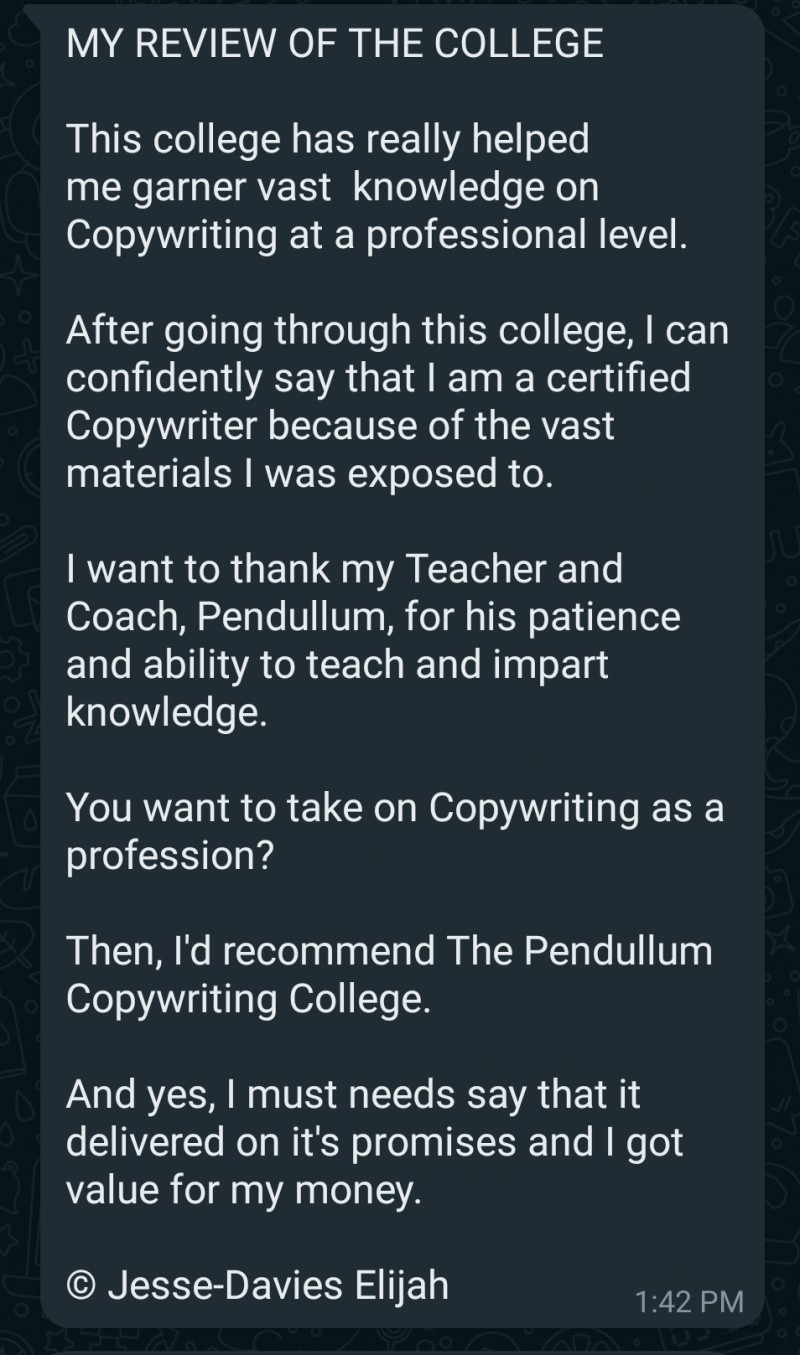 Buy The PENDULLUM COPYWRITING COLLEGE by Godsplan K. Ugwuja on Selar