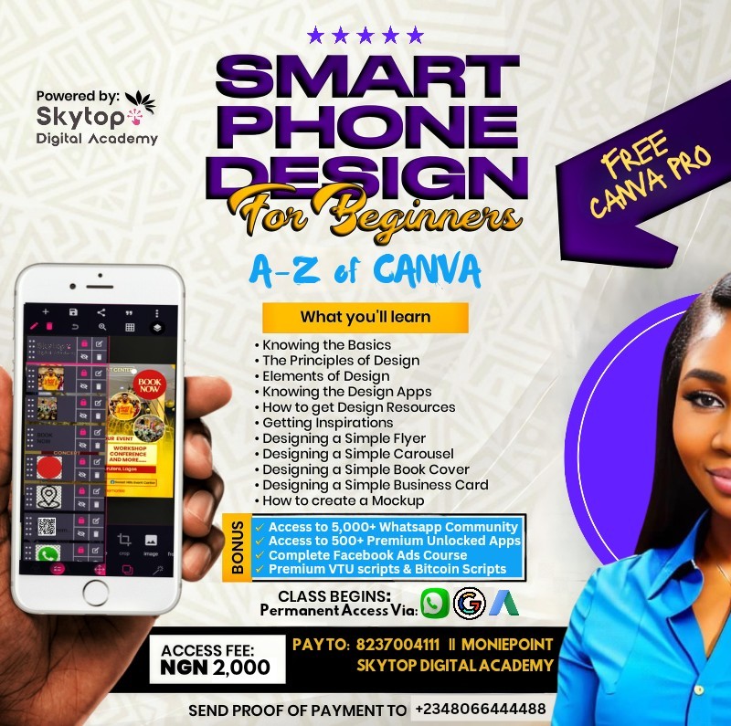 Smartphone Graphics Design Course Buy SMARTPHONE GRAPHIC DESIGN (A-Z) by SkyTop Digital Academy 1 on Selar